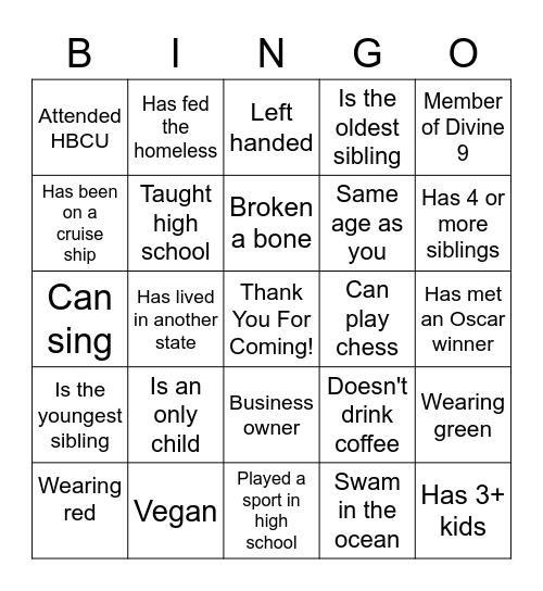 Christmas Eve 2021 Ice Breaker Bingo Card