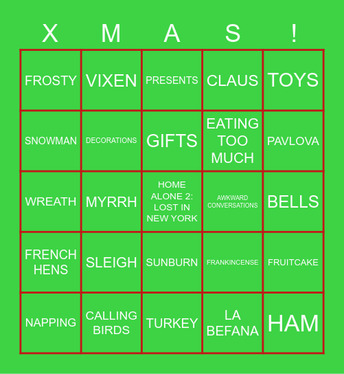 Xmas X-travaganza Bingo Card