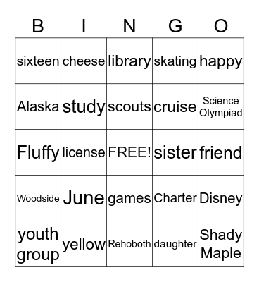 Happy 16th Birthday Anna! Bingo Card