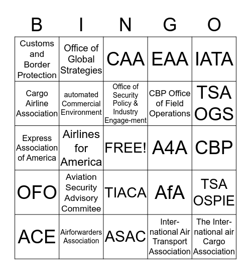 Acronym Bingo Card