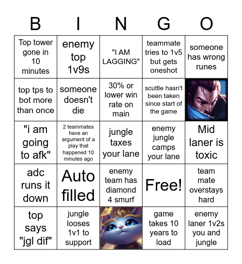 Ranked Solo/Duo Queue Bingo Card