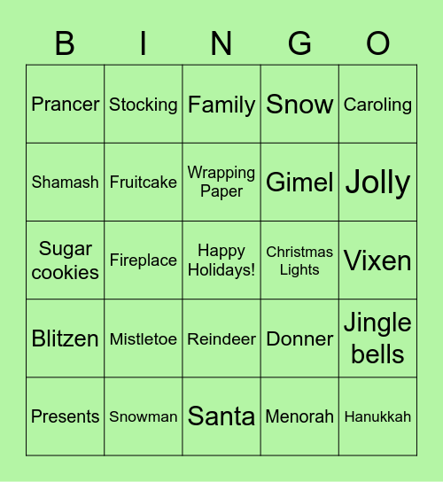 Holiday Bingo Card