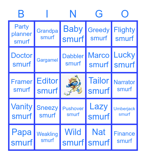 Smurfs Bingo Card