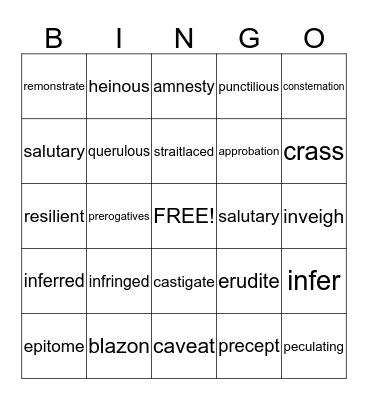 Vocabulary Review Bingo Card