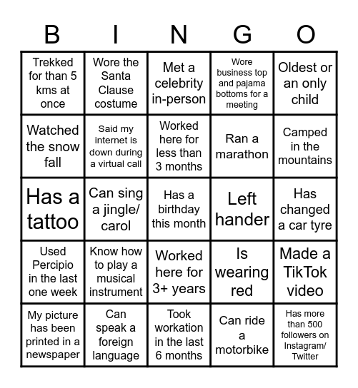 JFL Christmas Bingo Card