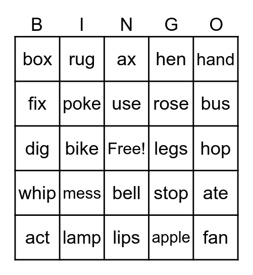 Phonics Bingo Card