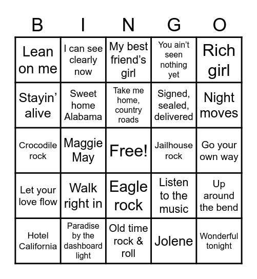 My Tutor 70's Bingo Card