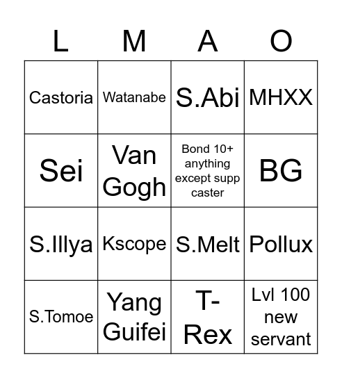 Idk lmao Bingo Card