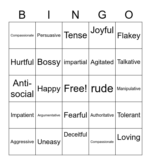 Negativity Midnset Bingo Card