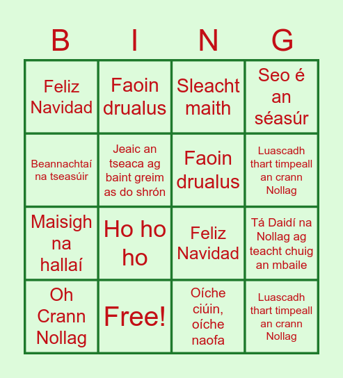 Nollag Bingo Card