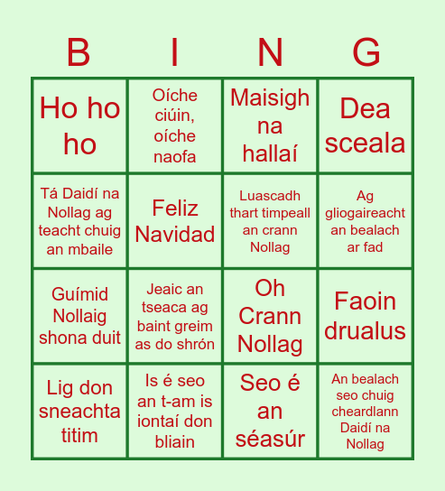 Nollag Bingo Card