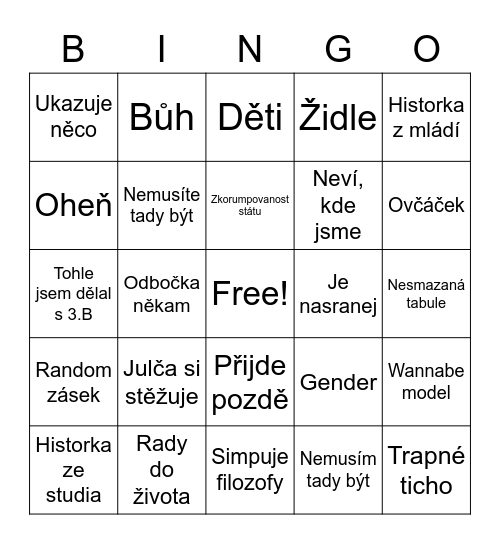 Makoč bingo Card