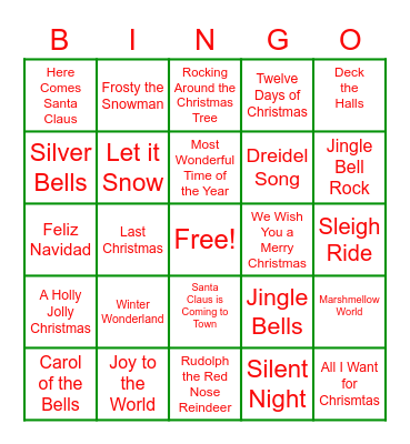 Holiday Carols Bingo Card