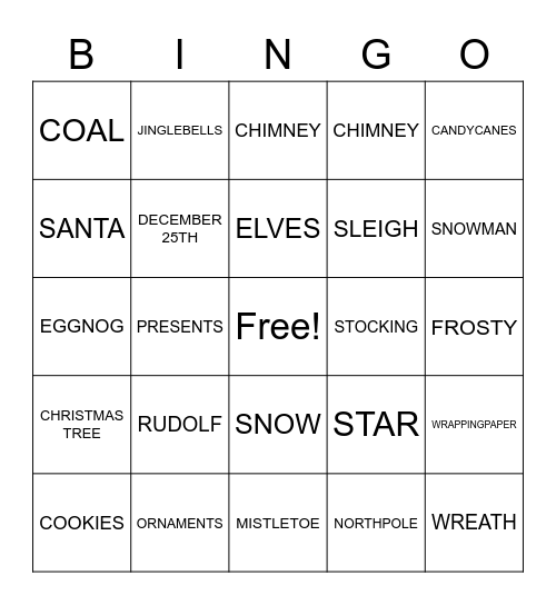HOLIDAY VOCAB Bingo Card