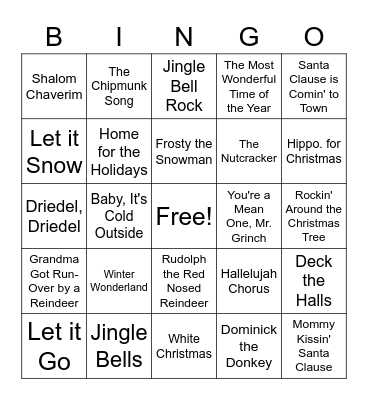 Winter Holiday Song Bingo! Bingo Card