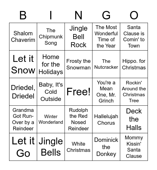 Winter Holiday Song Bingo! Bingo Card