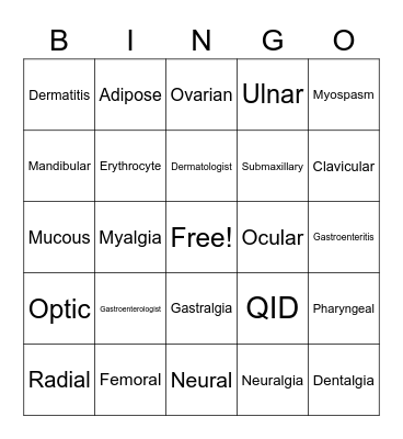 Medical Term 2 Bingo Card