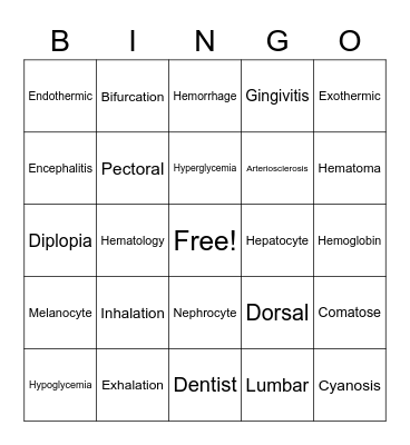 Medical Term 3 Bingo Card