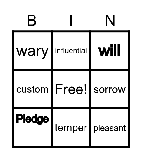 Unit 2 vocabulary Test word Game Bingo Card