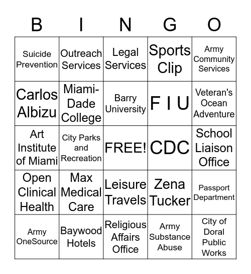 "Community Outreach Fair" Bingo Card