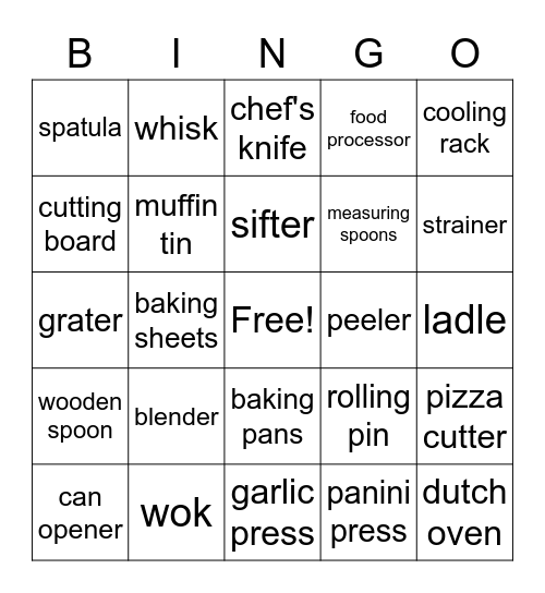 Kitchen Tools Bingo 