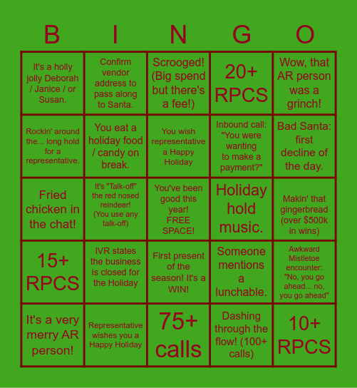 PaaS me the Holiday BINGO! Bingo Card