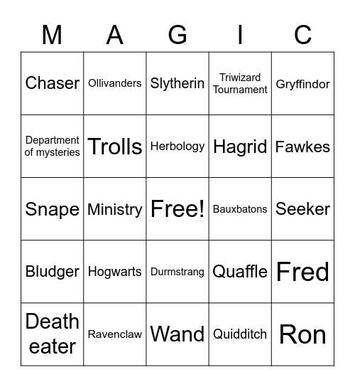 Harry Potter Bingo Card