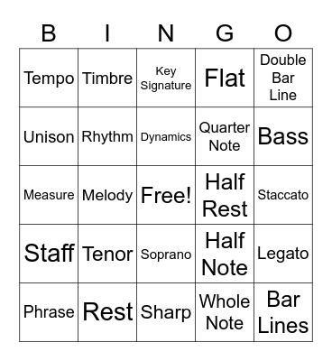 Music Terms Bingo Card