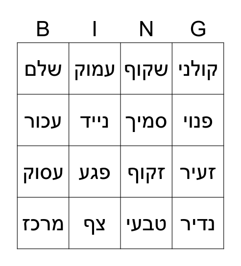 הפכים Bingo Card