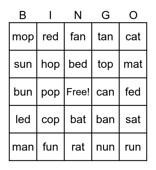 word family #1 Bingo Card
