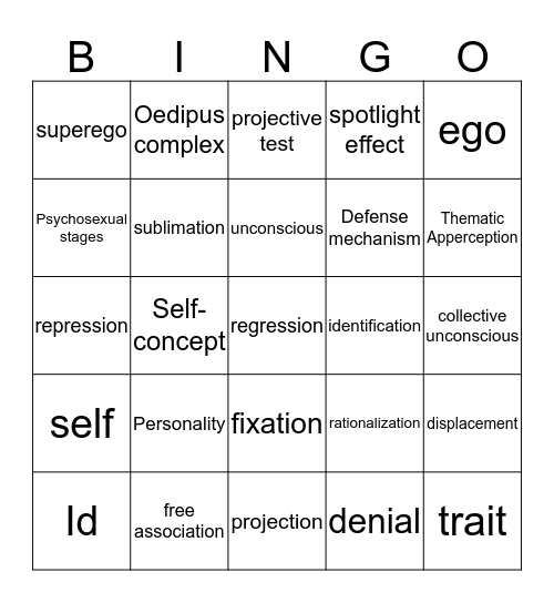 Personality  Bingo Card