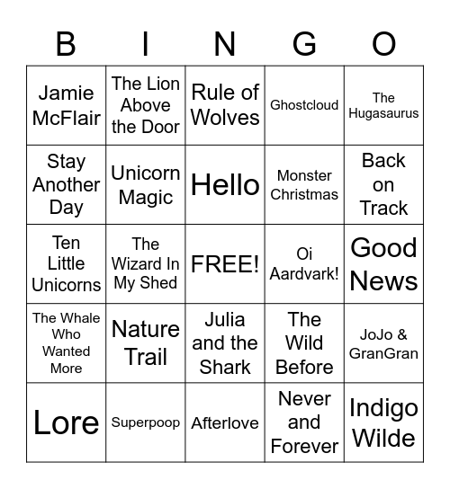 HCG Bingo Card