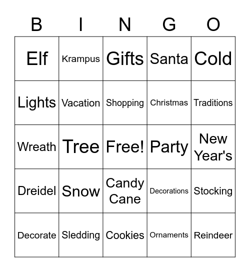 Happy Holidays Bingo Card