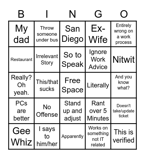 Chellis Bingo Card
