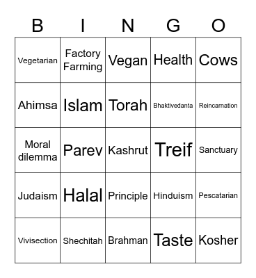 RE Animal Rights Bingo Card