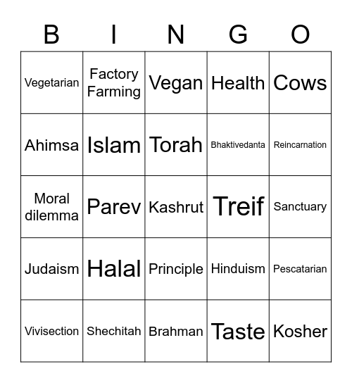 RE Animal Rights Bingo Card