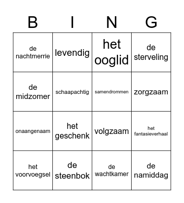Woordenschat Blok 5 Bingo Card