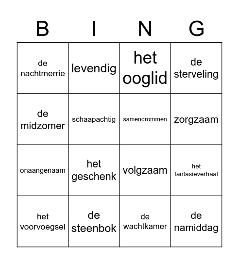 Woordenschat Blok 5 Bingo Card