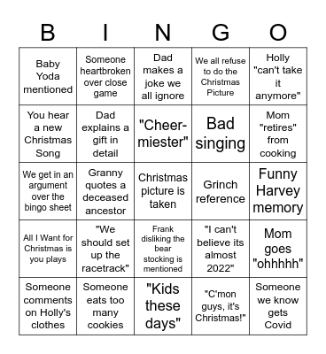 Zufelt Family Bingo Card