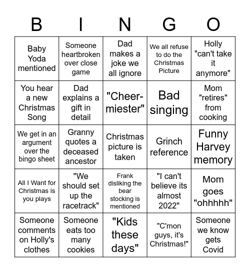 Zufelt Family Bingo Card