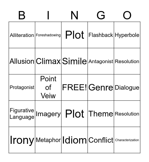 Language Arts Bingo Card