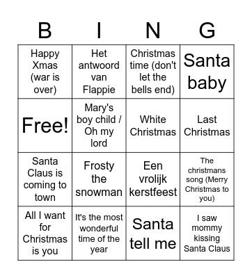 Yuverta muziek kerstbingo 2021 - paraveterinair Bingo Card