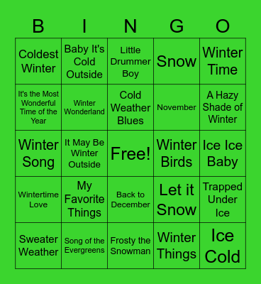 Winter Songs Bingo! Bingo Card