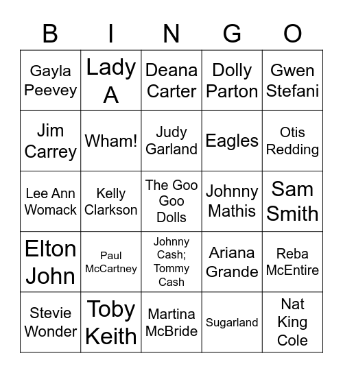 Who's Singing This Holiday Song Bingo Card