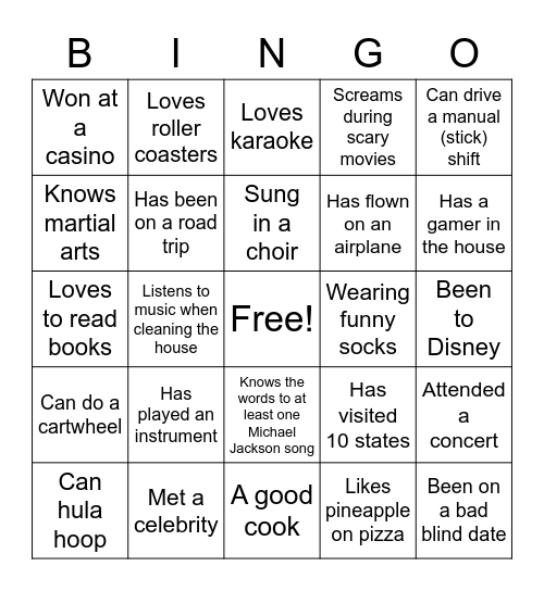 Icebreaker Bingo Card