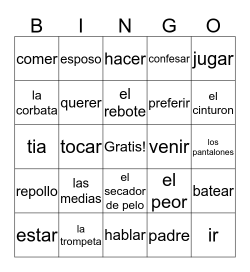 Exam Review Span II Bingo Card