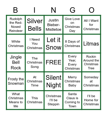 Christmas Songs Bingo Card