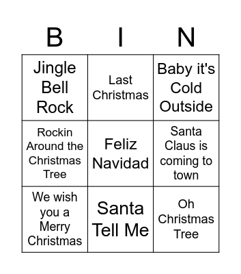 Christmas Songs Bingo Card