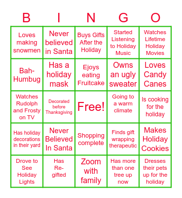 2021 Festive Fun Bingo Card