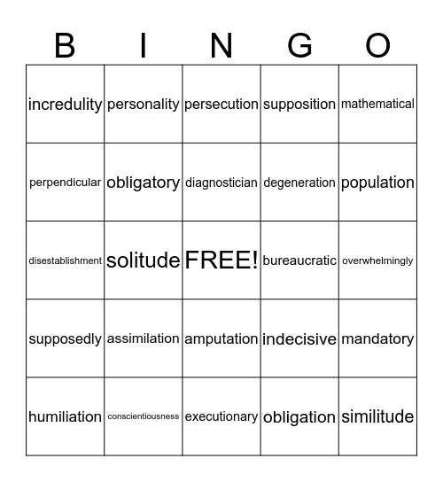 Multisyllable word bingo Card